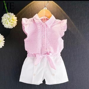 Sleeveless Tie Striped Shirt & Short Set